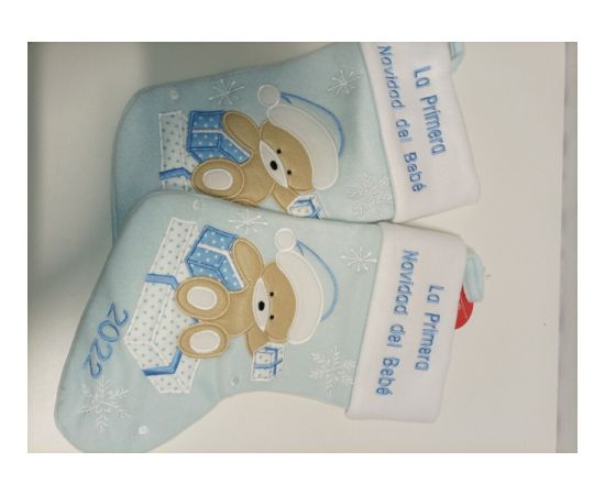 Ecost Heart's Sign Babys First Christmas Stockings Blue - Spanish