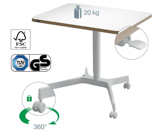 Neliels elektriskais LEITZ ERGO galds 80x60, balts