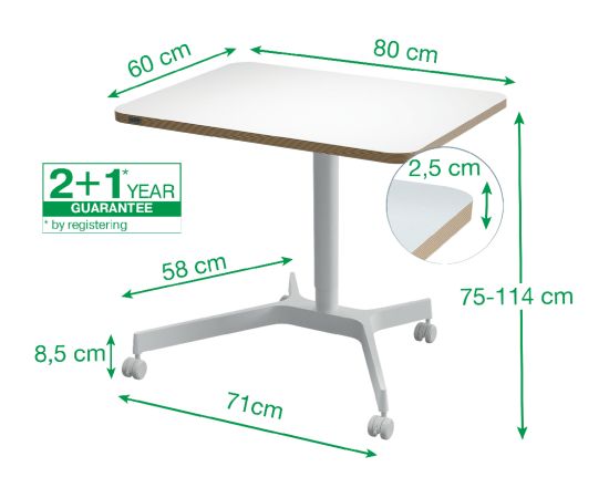 Neliels elektriskais LEITZ ERGO galds 80x60, balts