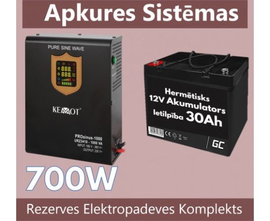 Rezerves Elektropadeves Komplekts Apkures Sistēmai 700W + 12V 30Ah akumulators