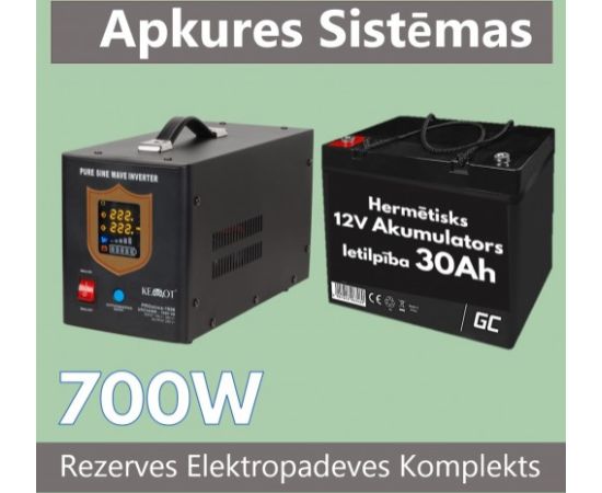 Rezerves Elektropadeves Komplekts Apkures Sistēmai 700W + 12V 30Ah akumulators