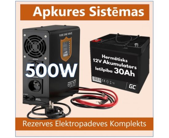 Rezerves Elektropadeves Komplekts Apkures Sistēmai 500W + 12V 30Ah akumulators