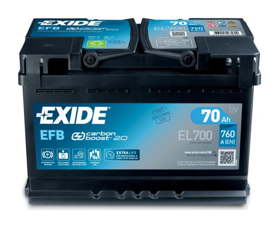 70Ah 760A akumulators EXIDE EL700 278x175x190-+