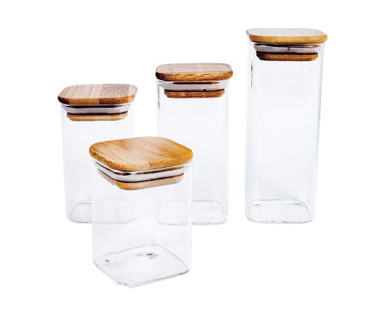 Glass jar THERON 6x6xH15cm with a lid, square