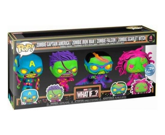 Funko Pop! 4-Pack: Marvel - What If...? - Zombie Captain America / Zombie Iron Man / Zombie Falcon / Zombie Scarlet Witch (Special Edition) (Blacklight) Vinyl Figures