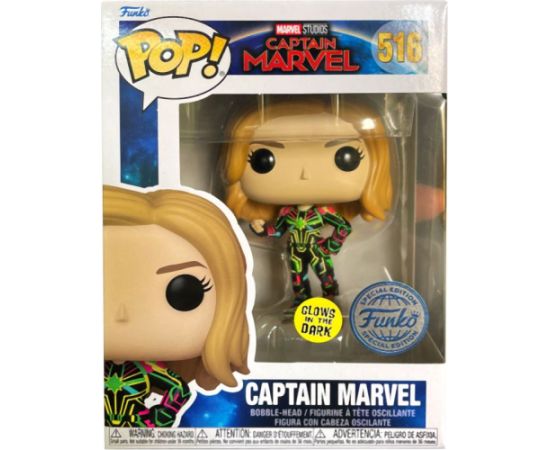 Funko Pop! Marvel: Captain Marvel - Captain Marvel (Neon Suit) (Glows in the Dark) (Special Edition) #516 Bobble-Head Vinyl Figure