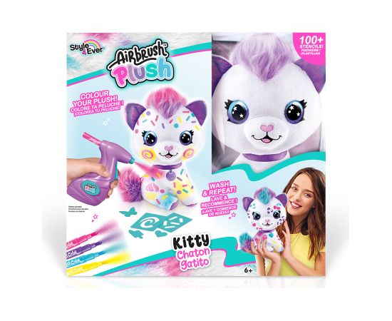 AIRBRUSH PLUSH Plīša DIY komplekts Kaķēns ar aerogrāfu, 25 cm