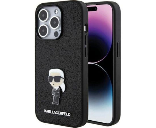 Karl Lagerfeld  Fixed Glitter Ikonik Logo Metal Pin Back Case Aizsargapvalks Priekš Apple iPhone 15 Pro