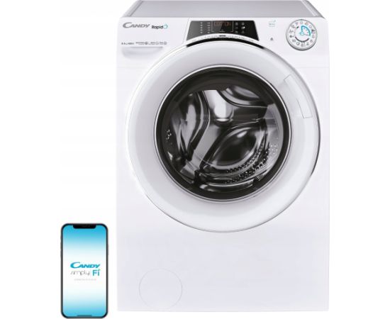 Power Color Candy | ROW4856DWMCT/1-S | Washing Machine with Dryer | Energy efficiency class A | Front loading | Washing capacity 8 kg | 1400 RPM | Depth 53 cm | Width 60 cm | Display | TFT | Drying system | Drying capacity 5 kg | Steam function | Wi-Fi