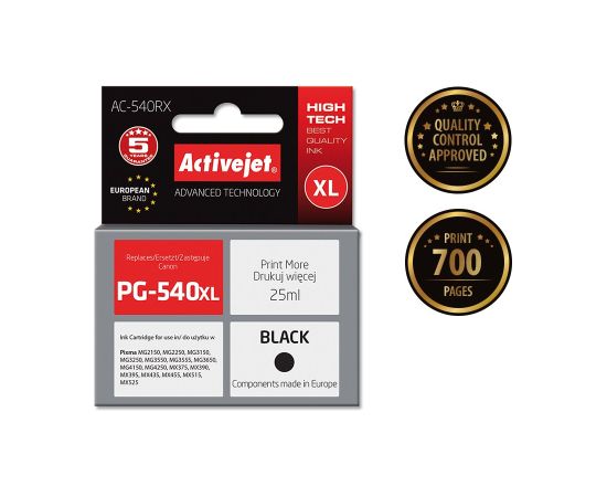 Activejet AC-540RX Ink cartridge (replacement for Canon PG-540XL; Premium; 25 ml; 700 pages, black)