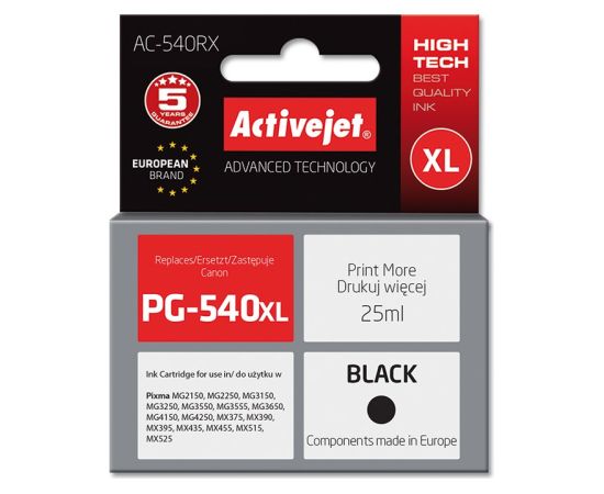 Activejet AC-540RX Ink cartridge (replacement for Canon PG-540XL; Premium; 25 ml; 700 pages, black)