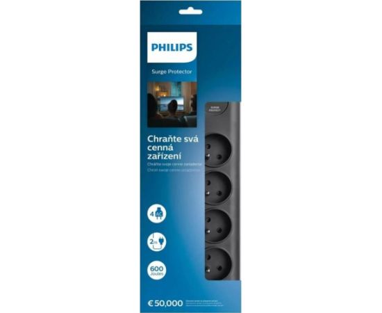 Strāvas pagarinātājs Philips 8 ligzdas 2 metri (29770)