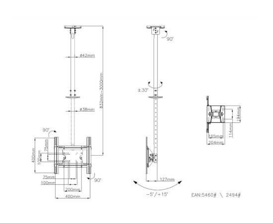 Multibrackets MB-2494 TV griestu kronšteins televizoriem līdz 55" / 70kg