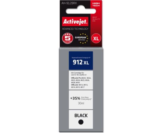 Activejet AH-912BRX Ink Cartridge (replacement for HP 912XL 3YL84AE; Premium; 1100 pages; 30 ml, black)