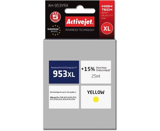 Activejet AH-953YRX ink (replacement for HP 953XL F6U18AE; Premium; 25 ml; yellow)