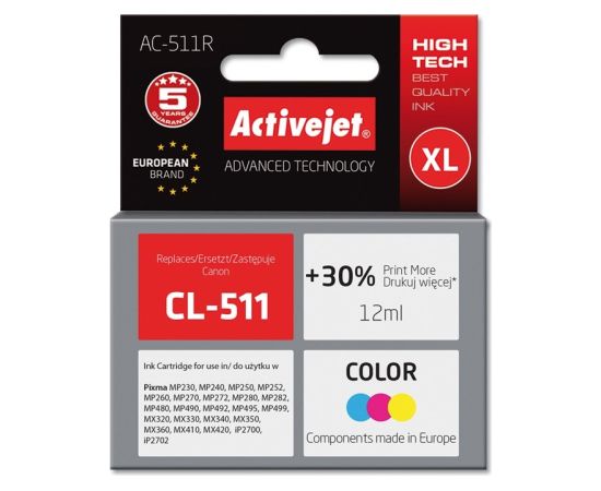 Activejet AC-511R Ink cartridge (replacement for Canon CL-511; Premium; 12 ml; color)