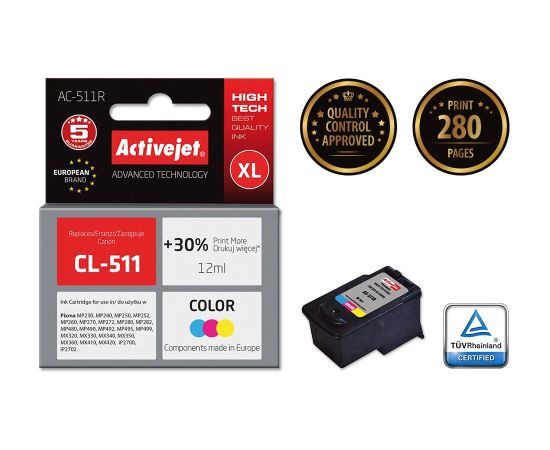 Activejet AC-511R Ink cartridge (replacement for Canon CL-511; Premium; 12 ml; color)