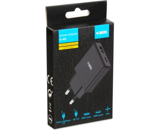 iBOX C-43 Slim GaN PD30W Wall charger, Black