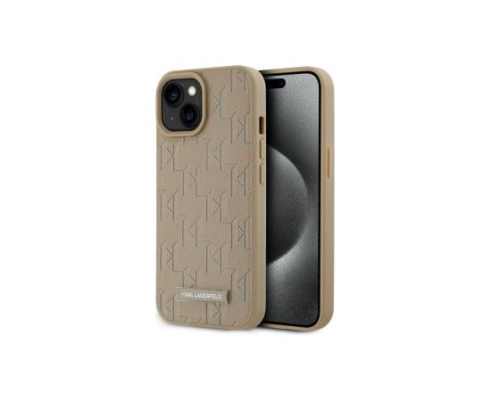 Karl Lagerfeld -  Karl Lagerfeld PU Leather Monogram Metal Logo MagSafe Case for iPhone 15 Beige