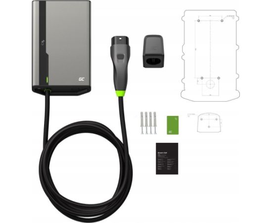 ŁADOWARKA EV Wallbox Green Cell HabuDen EVGC021B2250 22kW TYPE 2 5M GC App NFC BT Wi-Fi