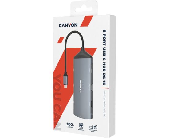 CANYON hub DS-15 8in1 4k USB-C Dark Grey