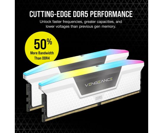 Corsair 64 GB DDR5-5200 Kit, memory (white, CMH64GX5M2B5200C40W, Vengeance RGB, XMP)