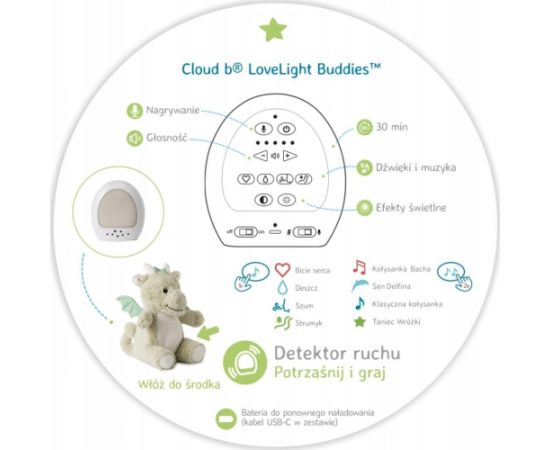 Cloud b Love Light Buddies Drake the Dragon Szumiący Smok Lampka i Pozytywka