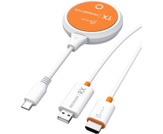 j5create JVAW62 ScreenCast USB-C® Wireless Display HDMI™ Extender, White and Orange