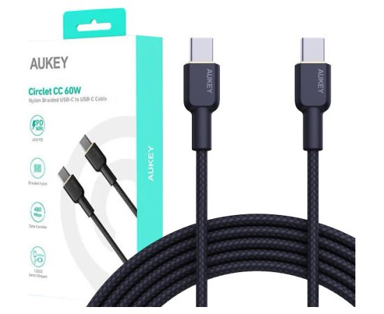 AUKEY CB-NCC1 USB-C Type-C Power Delivery PD 60W 3A 1m Nylon Black