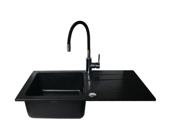 Maidsinks BALI sink (62x44) 1B1D black + Lungo mixer tap