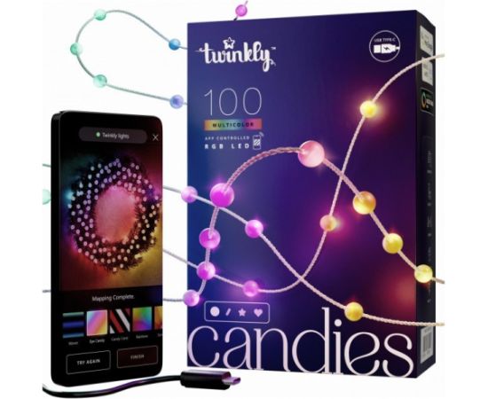 Twinkly Candies – 100 Lampki w kształcie pereł RGB LEDs, przezroczysty przewód, USB-C