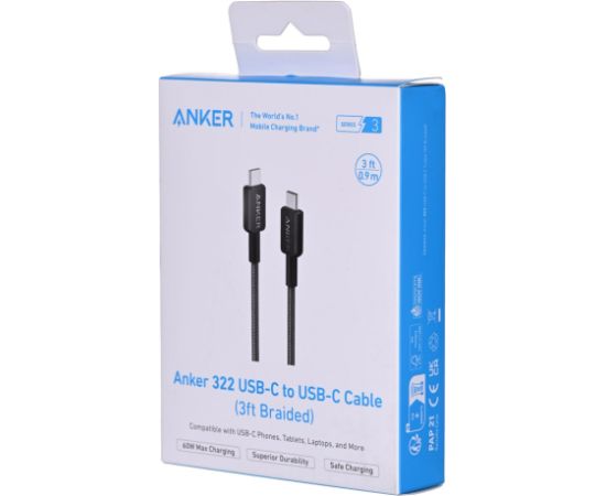 Anker 322 USB cable 0.9 m USB C Black