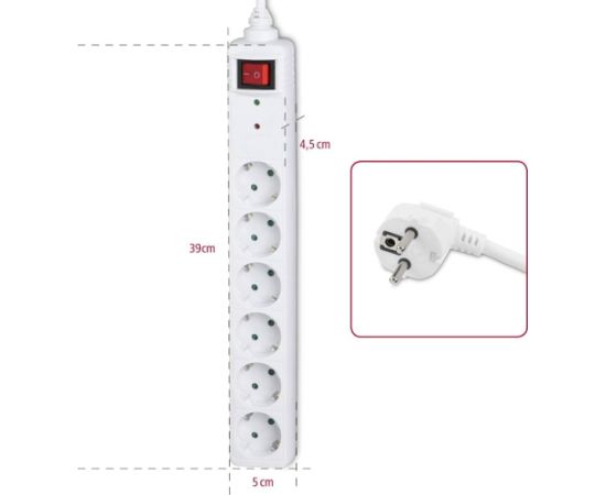 Surge protector Hama 6-way, Overvoltage Protection, 1.4m, White