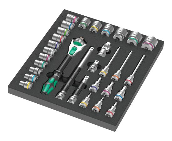 Wera 9722 foam insert 8000 C Zyklop 1/2 ratchet set 1, 31 pieces, tool set (black/grey, ratchet and socket set, in foam insert for workshop trolley)