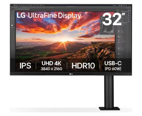 LCD Monitor LG 31.5" Panel IPS 3840x2160 16:9 60Hz 5 ms Speakers Swivel Pivot Height adjustable Tilt Colour Black 32UN880K-B