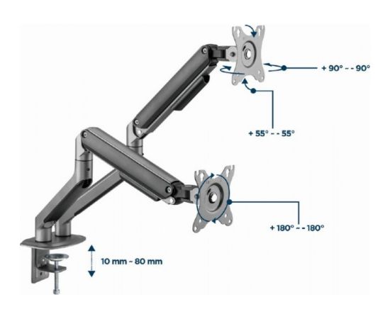 Gembird MA-DA2-05 Galda Stiprinājums Priekš 2x Monitoriem