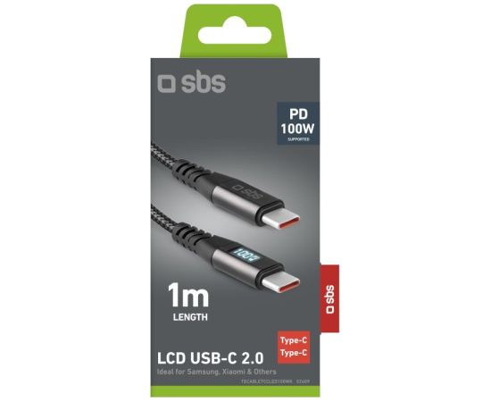 Cable SBS USB-C/USB-C 1m black, 100W, LED