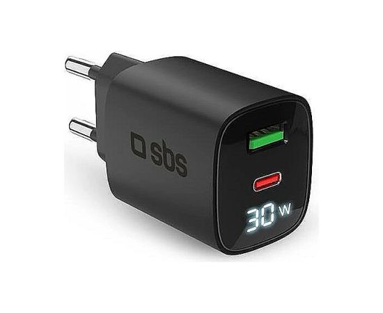 Charger SBS GaN 30W, USB-C, LCD, Black