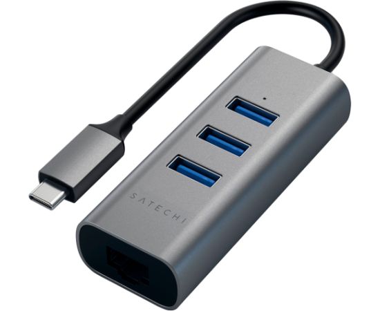 SATECHI Type-C 2-in-1 USB 3.0 Aluminum 3 Port Hub and Ethernet Port Space Gray