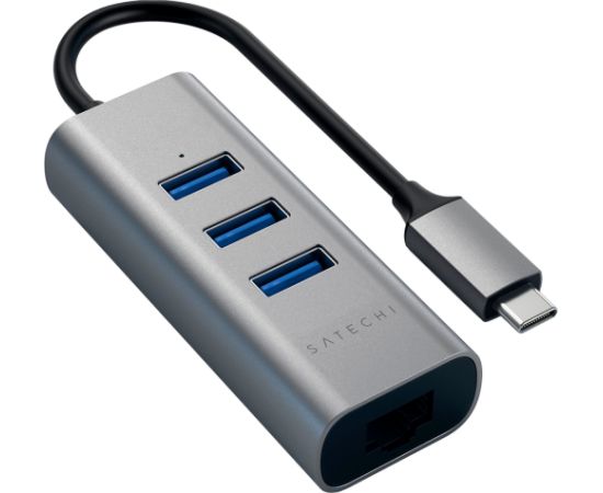 SATECHI Type-C 2-in-1 USB 3.0 Aluminum 3 Port Hub and Ethernet Port Space Gray