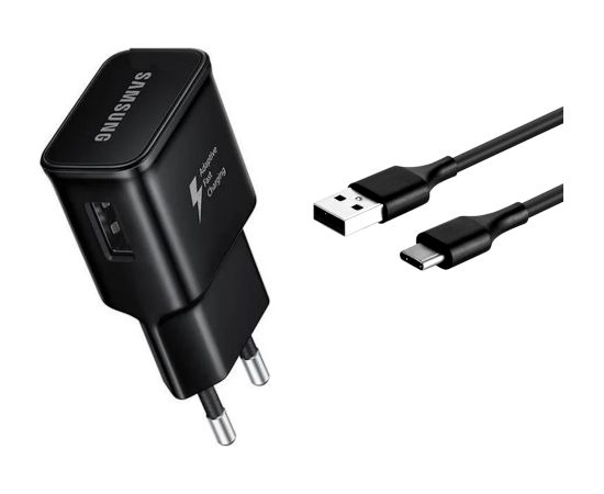 Samsung EP-TA20EBE Ātrs Adaptīvais 15W USB Lādētājs 2A + EP-DW700CBE USB-C 1m Kabelis Melns (OEM)