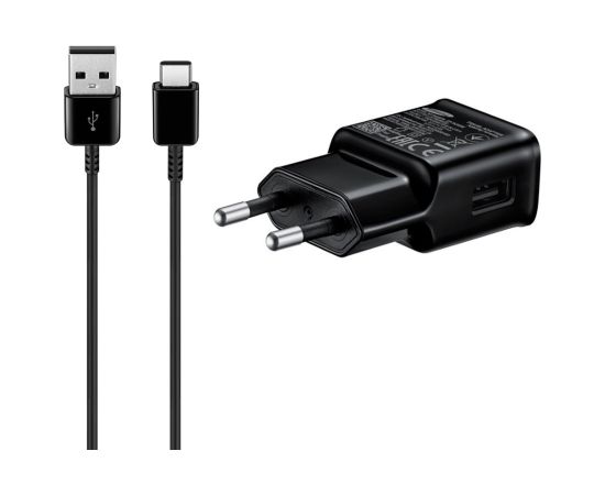 Samsung EP-TA20EBE Ātrs Adaptīvais 15W USB Lādētājs 2A + EP-DW700CBE USB-C 1m Kabelis Melns (OEM)