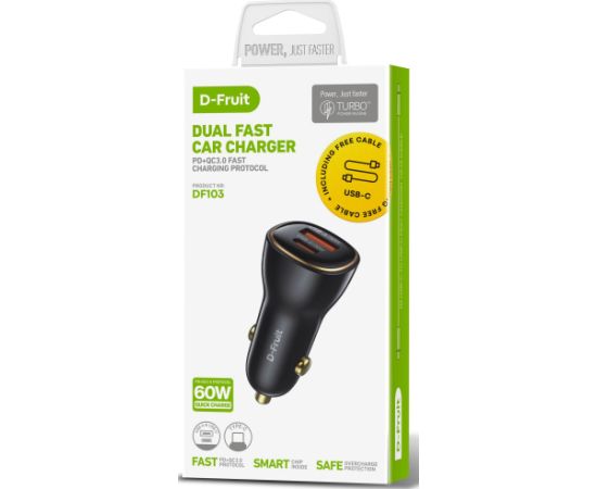 D-Fruit car charger USB-A + USB-C 60W (DF103)