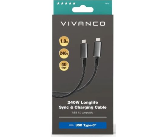 Vivanco кабель USB-C - USB-C 4.0 LongLife Charging 240W 1 м (64014)