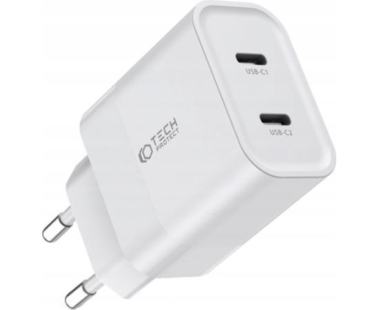 Tech-Protect charger C20W 2xUSB-C, white