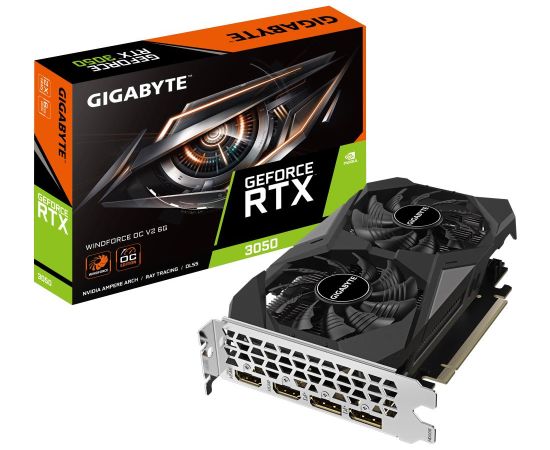 Graphics Card GIGABYTE NVIDIA GeForce RTX 3050 6 GB GDDR6 96 bit PCIE 4.0 16x Memory 14000 MHz GPU 1477 MHz 2xHDMI 2xDisplayPort GV-N3050WF2OCV2-6GD