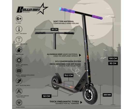 Story Skrejritenis NKD Bullit Dirt Scooter black-rainbow-92cm