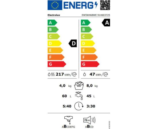 Electrolux EW5W468WE veļas mašīna ar žāvētāju 4/8kg 1600rpm