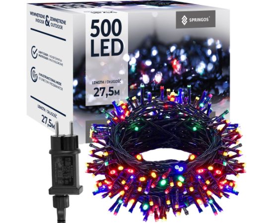 Ziemassvētku eglīšu gaismas Springos CL0542 500 led daudzkrāsains 27,5 m 8 apgaismojuma funkcijas,