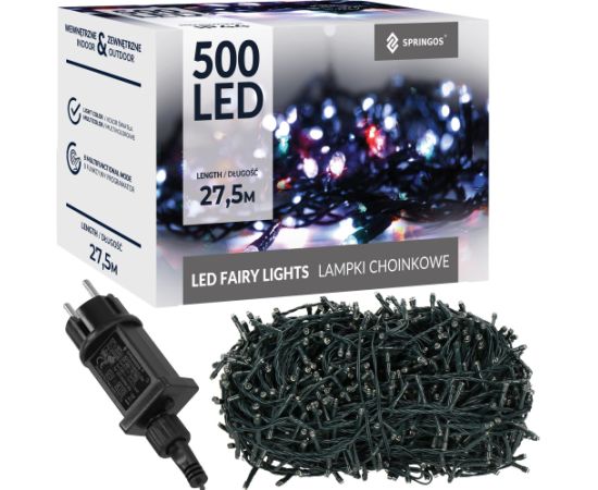 Ziemassvētku eglīšu gaismas Springos CL0542 500 led daudzkrāsains 27,5 m 8 apgaismojuma funkcijas,